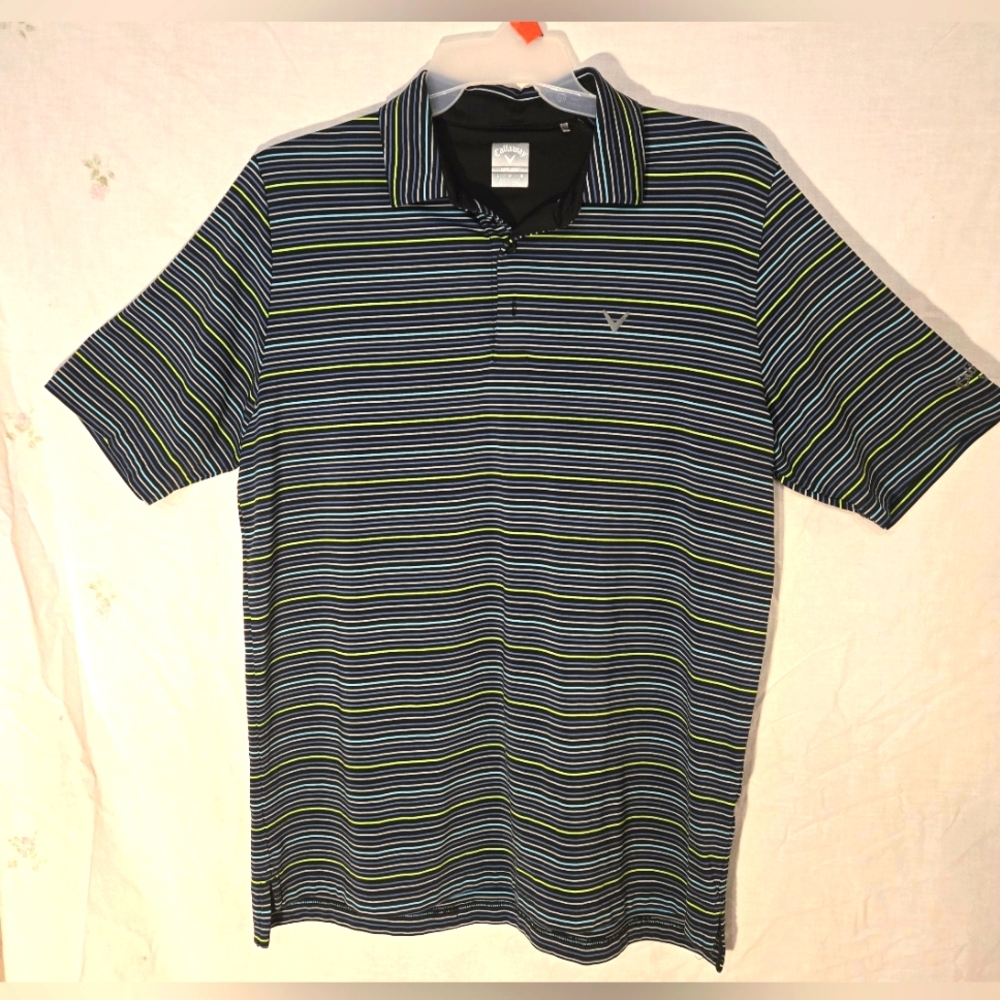 Callaway Opti-Dri Golf Shirt Mens Large  Striped Stretch Short Sleeve